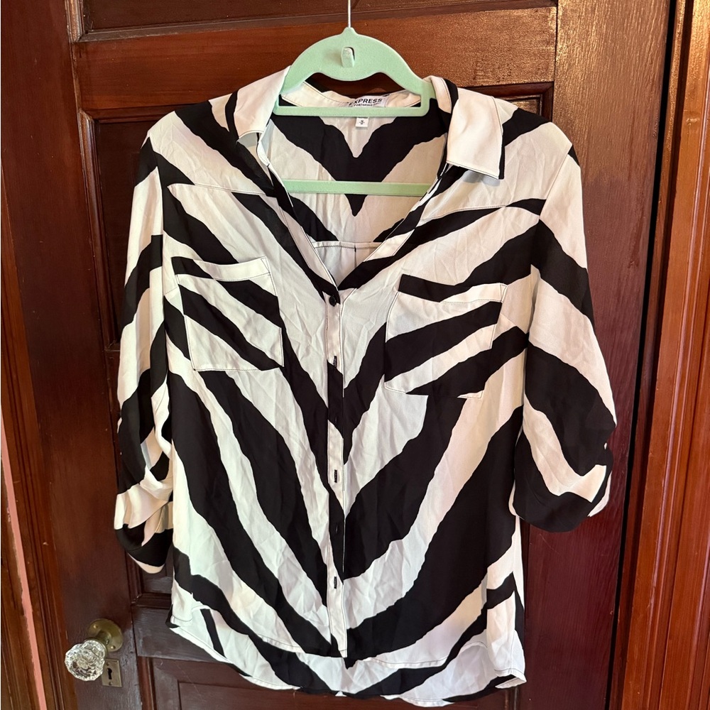 Express Zebra Print Button Down Shirt